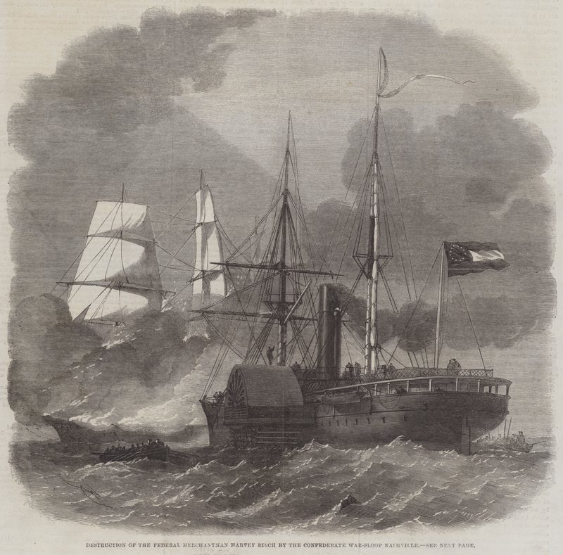 Zerstörung des Bundeshandelsmanns Harvey Birch durch die konföderierte Kriegsschaluppe Nashville von Edwin Weedon