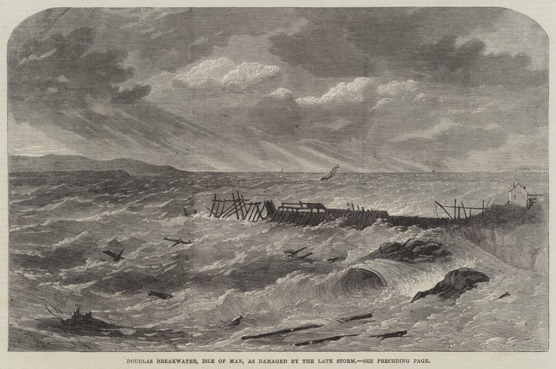 Douglas Wellenbrecher, Isle of Man, beschädigt durch den letzten Sturm von Edwin Weedon