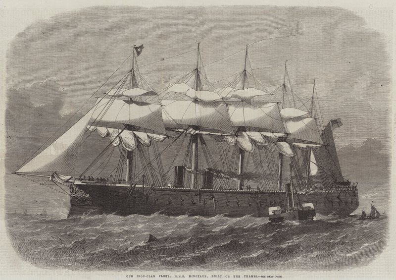 Unsere gepanzerte Flotte, HMS Minotaur, gebaut an der Themse von Edwin Weedon