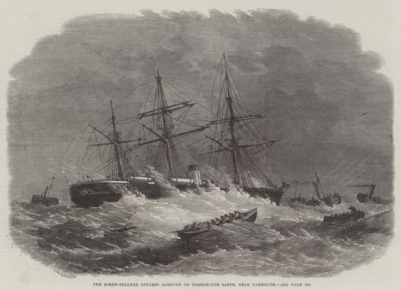 Der Schraubendampfer Ontario auf Grund gelaufen auf den Hasborough Sands, nahe Yarmouth von Edwin Weedon