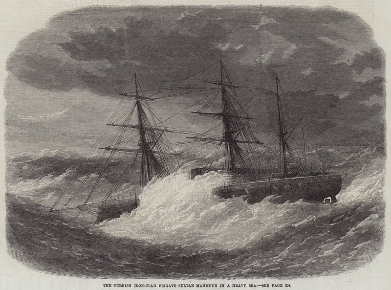 Die türkische Panzerschiff-Fregatte Sultan Mahmoud in schwerer See von Edwin Weedon