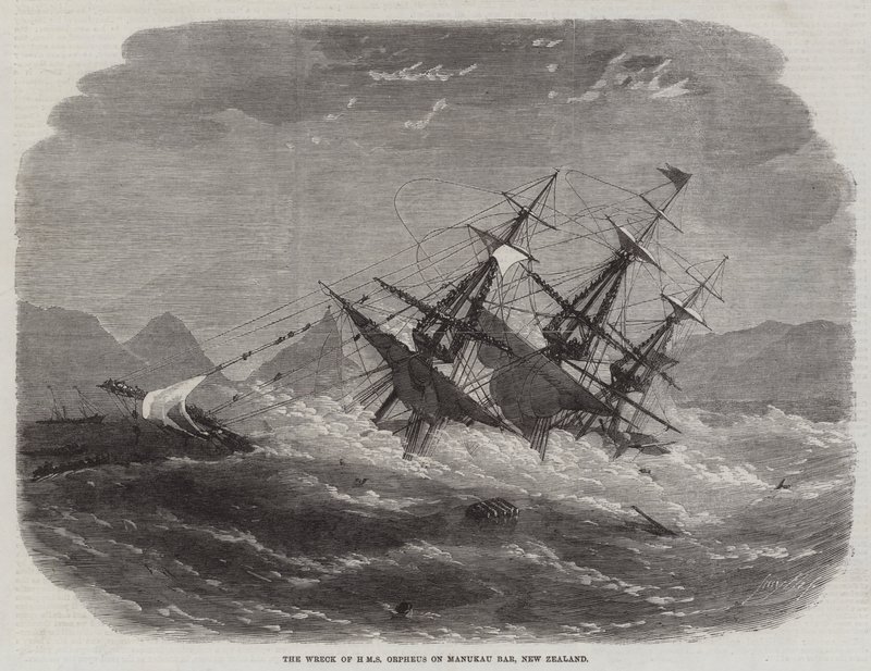 Das Wrack der HMS Orpheus auf der Manukau-Bar, Neuseeland von Edwin Weedon