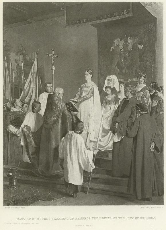 Maria von Burgund schwört, die Rechte der Stadt Brüssel zu respektieren (Gravur) von Emile Charles Wauters