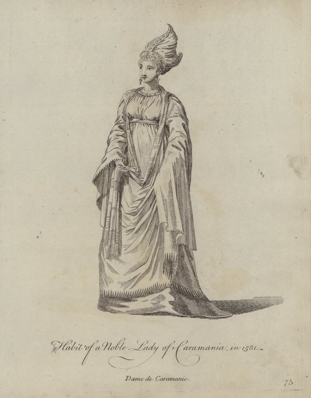 Kleidung einer adligen Dame von Karamanien im Jahr 1581 von English School
