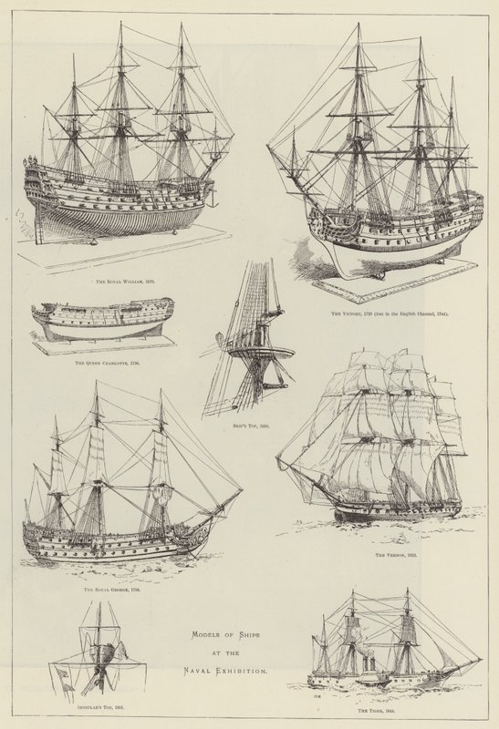 Modelle von Schiffen auf der Marineausstellung von English School
