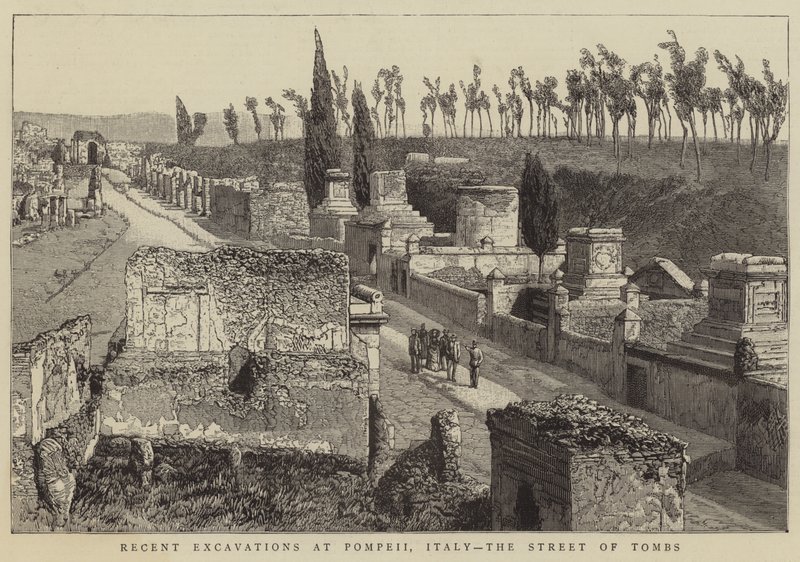 Jüngste Ausgrabungen in Pompeji, Italien, die Straße der Gräber von English School