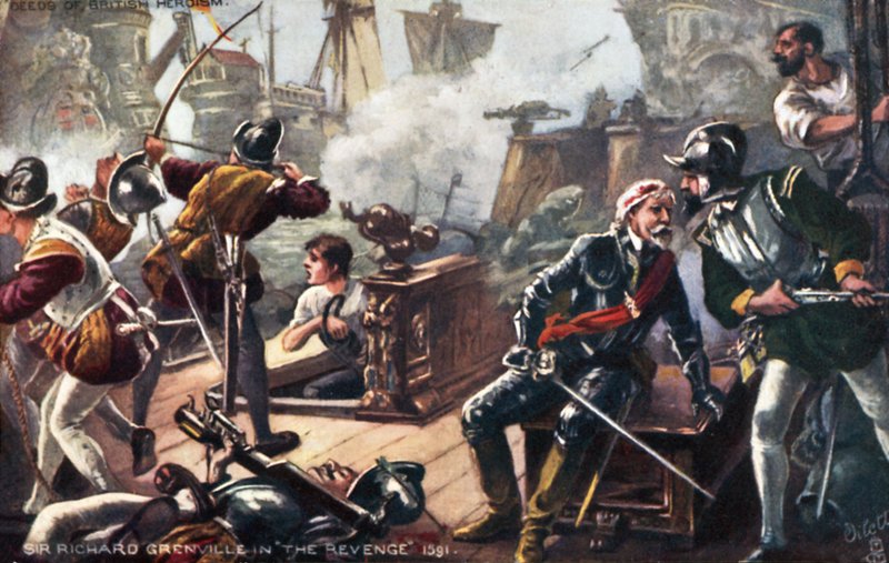 Sir Richard Grenville auf der Revenge, Schlacht von Flores, Azoren von English School