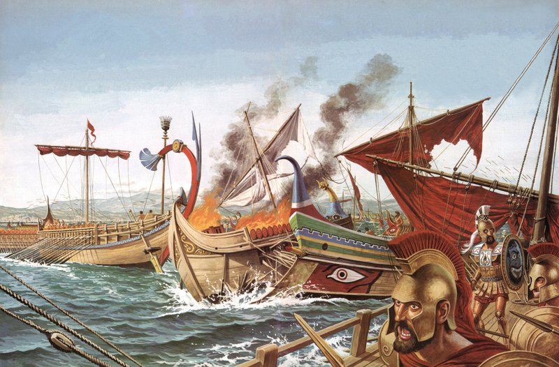 Die Schlacht von Salamis, 480 v. Chr. von English School