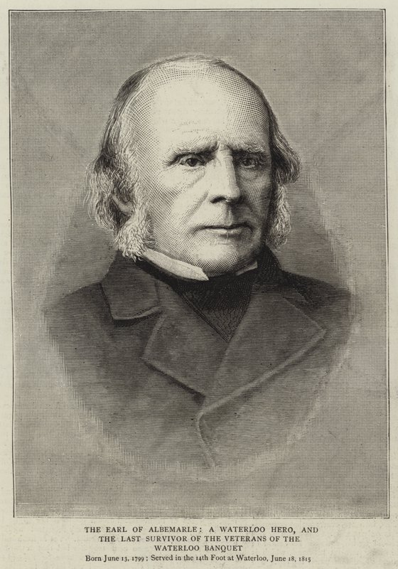 Der Earl von Albemarle, ein Held von Waterloo und der letzte Überlebende der Veteranen des Waterloo-Banketts von English School