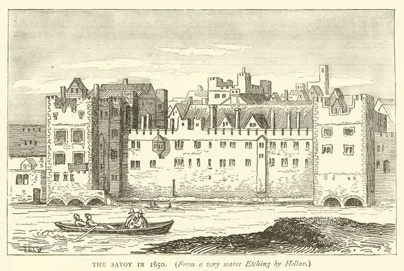 Der Savoy im Jahr 1650, aus einer sehr seltenen Radierung von Hollar von English School