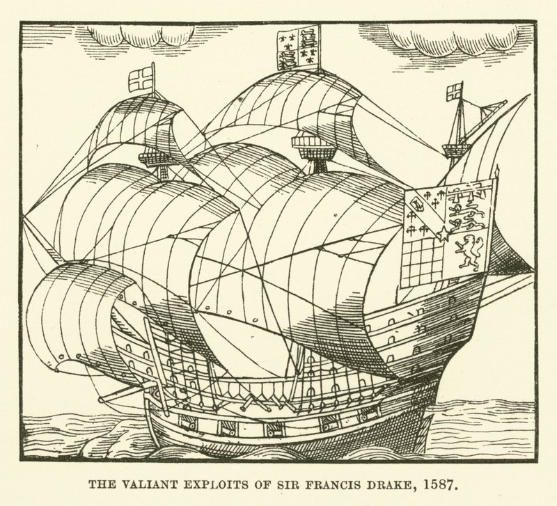 Die tapferen Taten von Sir Francis Drake, 1587 von English School