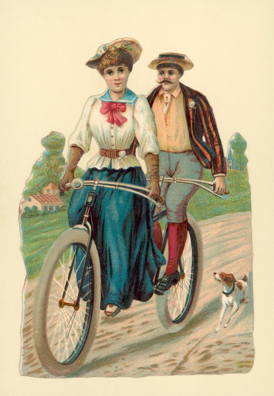 Frau und Mann auf einem Tandem von English School