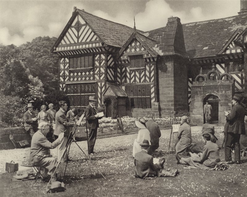 Eine Zeichenklasse in Speke Hall (s/w Foto) von English Photographer