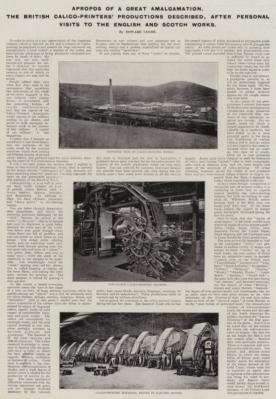 Apropos einer großen Fusion, die britischen Kalikodrucker-Produktionen beschrieben, nach persönlichen Besuchen in den englischen und schottischen Werken von English Photographer