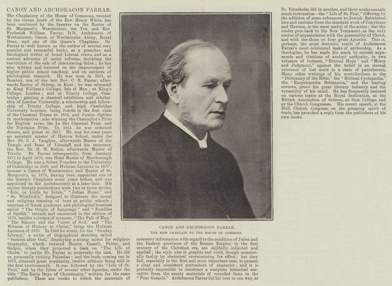 Kanonikus und Erzdiakon Farrar, der neue Kaplan des House of Commons von English Photographer