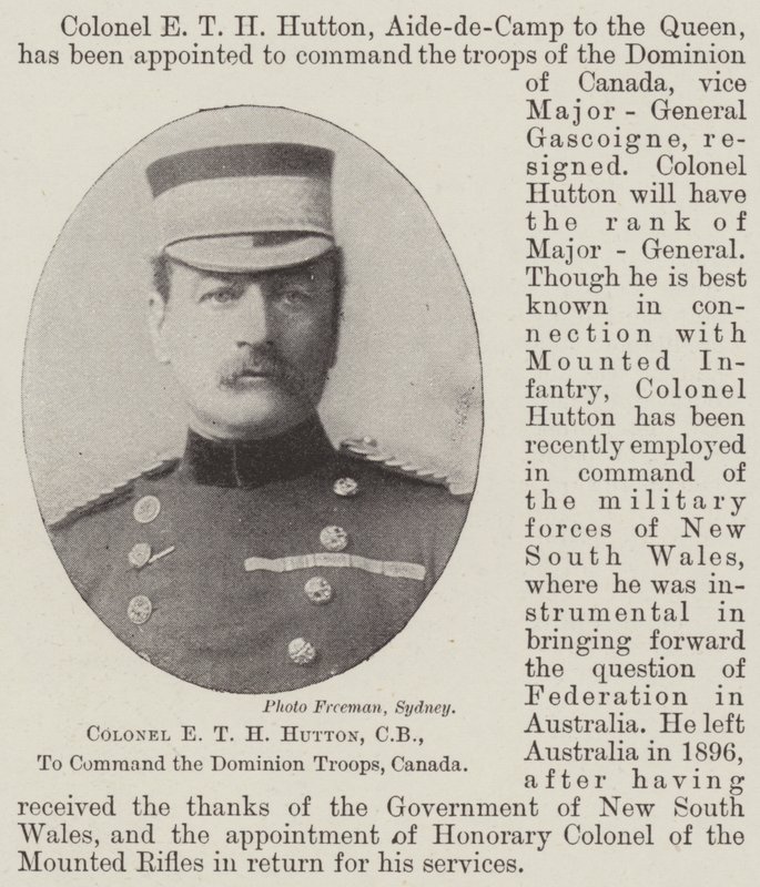 Colonel E. T. H. Hutton, CB, zum Kommandeur der Dominion-Truppen, Kanada ernannt von English Photographer