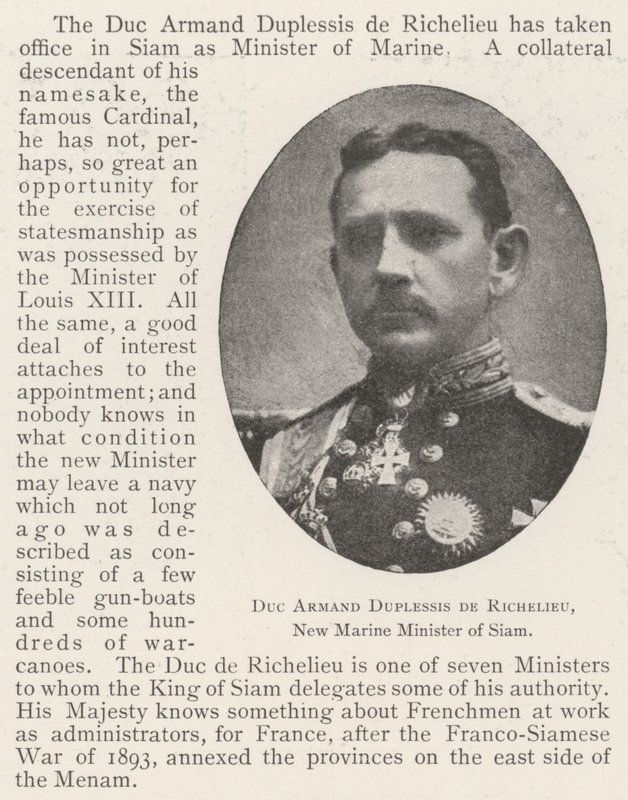 Herzog Armand Duplessis de Richelieu, neuer Marineminister von Siam von English Photographer