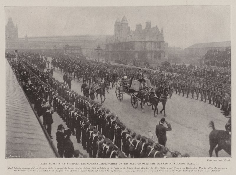 Earl Roberts in Bristol, der Oberbefehlshaber auf dem Weg zur Eröffnung des Basars in der Colston Hall von English Photographer