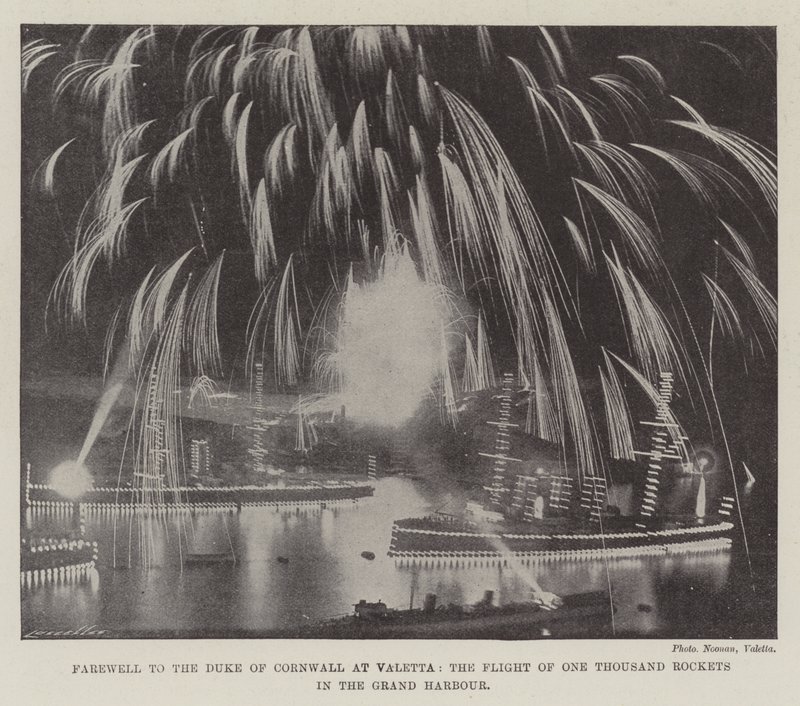 Abschied vom Herzog von Cornwall in Valetta, der Flug von tausend Raketen im Grand Harbour von English Photographer