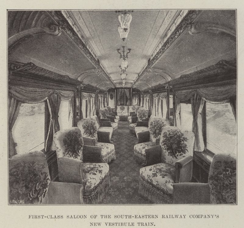 Erste-Klasse-Salon des neuen Vestibülzugs der South-Eastern Railway Company von English Photographer