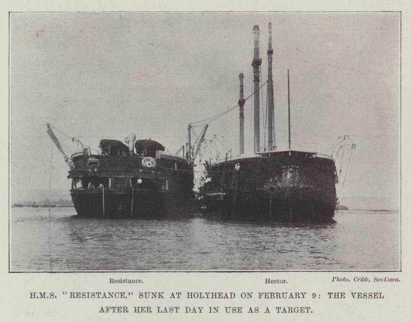 HMS Resistance, gesunken in Holyhead am 9. Februar, das Schiff nach seinem letzten Tag als Ziel von English Photographer