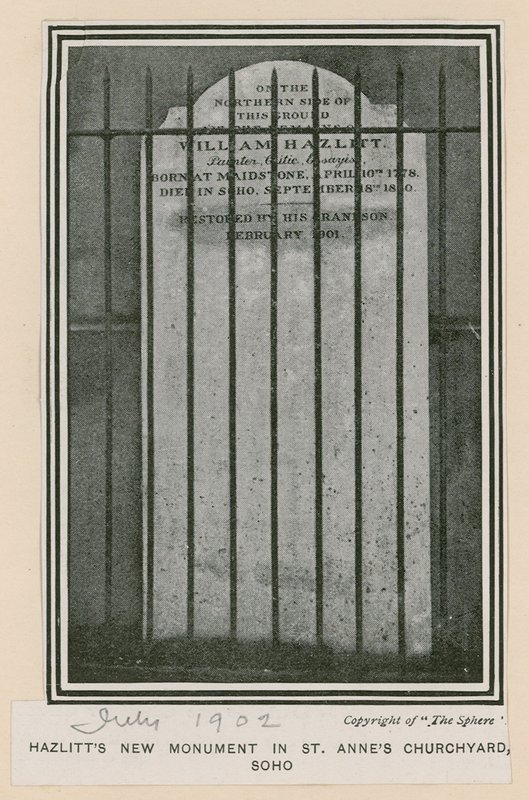 Hazlitts neues Denkmal im St. Annes Kirchhof, Soho von English Photographer