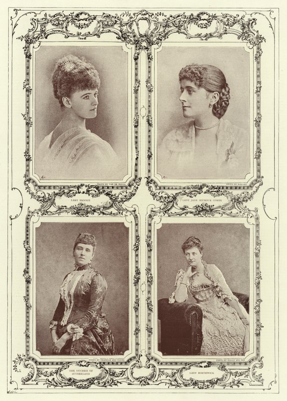 Lady Brooke, Lady Jane Seymour Combe, die Herzogin von Sutherland; Lady Borthwick von English Photographer