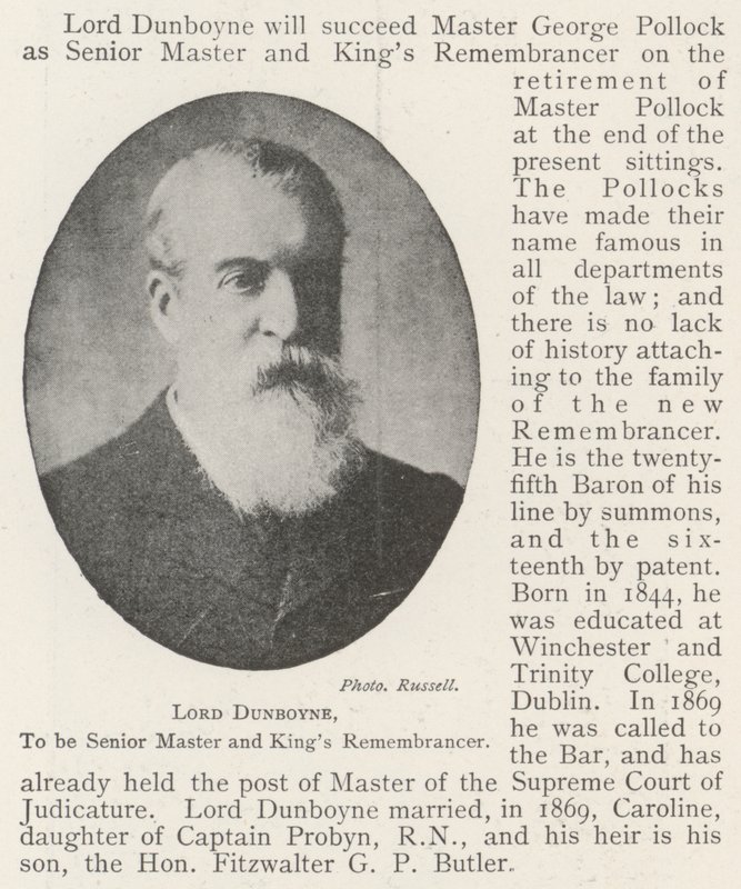 Lord Dunboyne, Senior Master und King