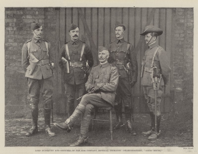 Lord Dunraven und Offiziere der 67. Kompanie der Imperial Yeomanry (Scharfschützen), auf dem Weg nach Süden von English Photographer