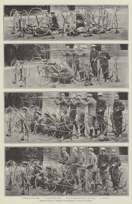 Militärisches Radfahren, Formation zur Abwehr eines Kavallerieangriffs von English Photographer