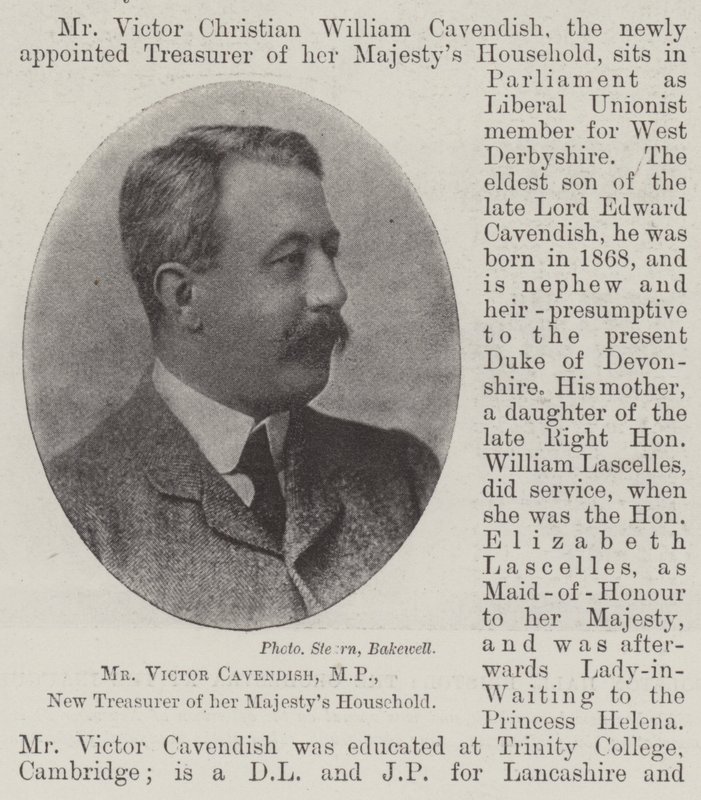 Mr. Victor Cavendish, MP, neuer Schatzmeister des Haushalts Ihrer Majestät von English Photographer