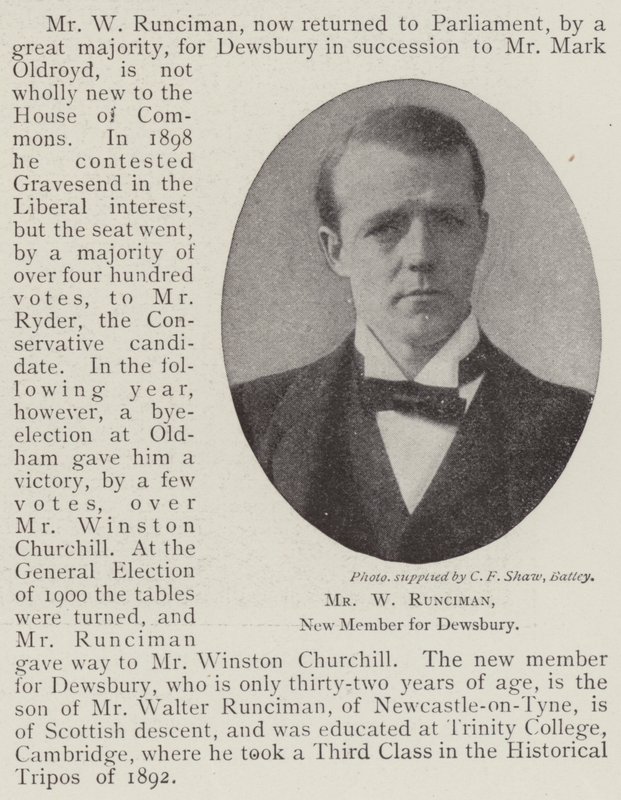 Mr. W Runciman, neuer Abgeordneter für Dewsbury von English Photographer