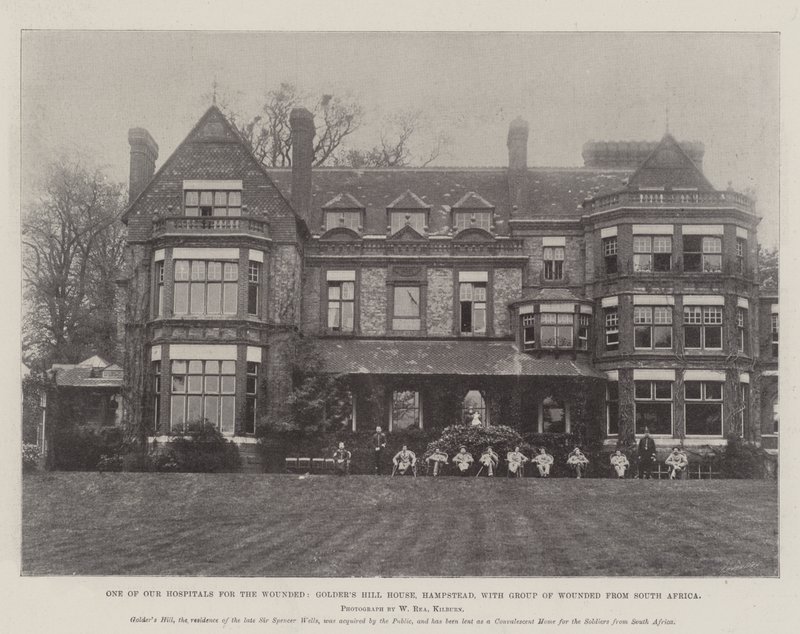 Eines unserer Krankenhäuser für Verwundete, Golders Hill House, Hampstead, mit einer Gruppe von Verwundeten aus Südafrika von English Photographer