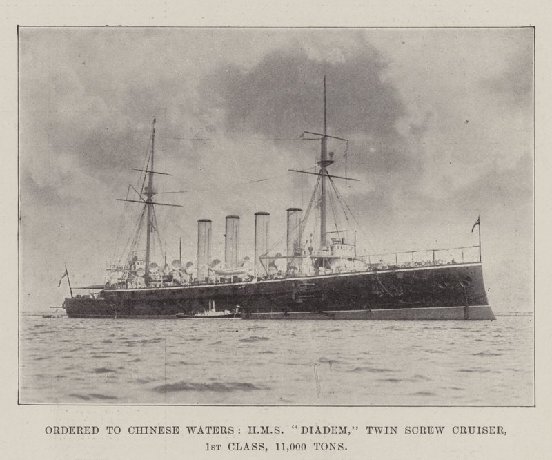 Befehl nach chinesischen Gewässern, HMS Diadem, Doppelschrauben-Kreuzer, 1. Klasse, 11.000 Tonnen von English Photographer