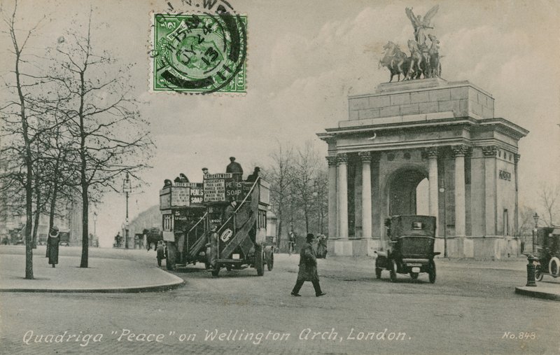 Quadriga Frieden auf dem Wellington Arch in London. Postkarte gesendet im Jahr 1913 von English Photographer