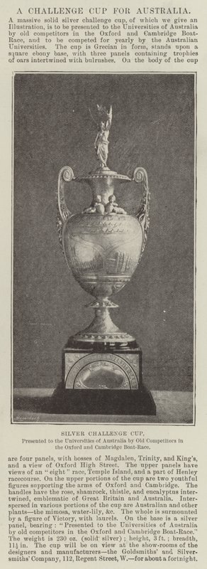 Silberner Wanderpokal, den Universitäten Australiens von ehemaligen Teilnehmern des Oxford-Cambridge-Bootsrennens überreicht von English Photographer