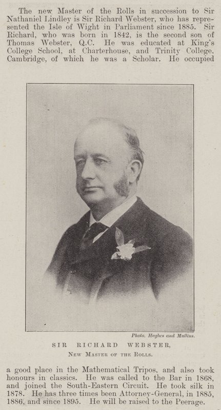 Sir Richard Webster, neuer Master of the Rolls von English Photographer