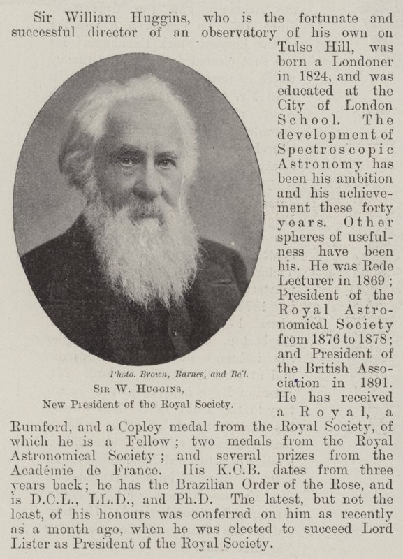 Sir W Huggins, neuer Präsident der Royal Society von English Photographer