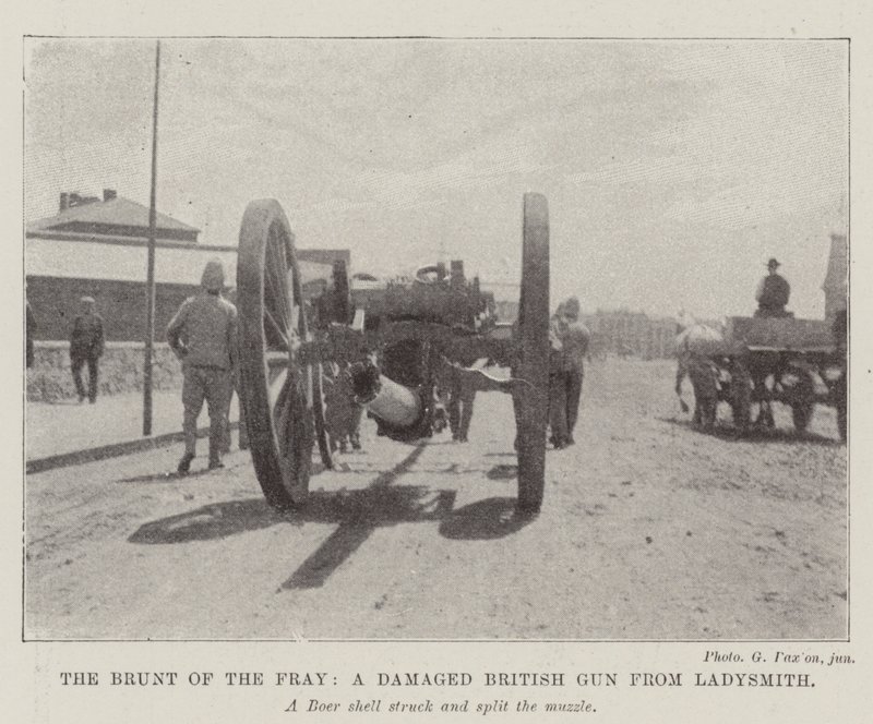 Die Last des Gefechts, eine beschädigte britische Kanone aus Ladysmith von English Photographer