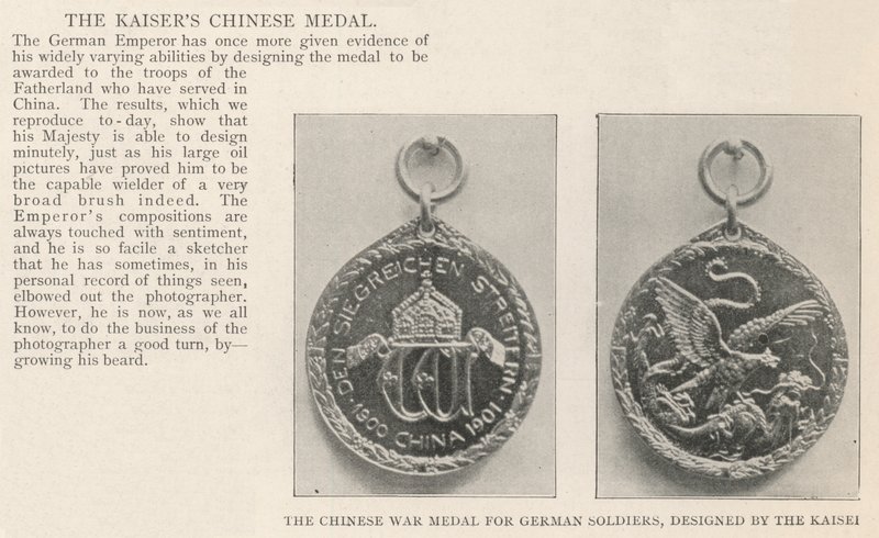 Die chinesische Kriegsmedaille für deutsche Soldaten, entworfen vom Kaiser von English Photographer