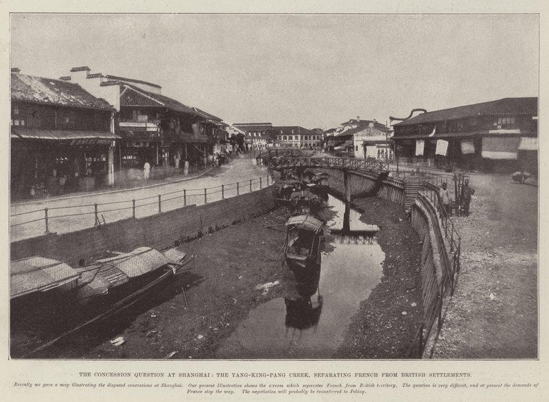 Die Konzessionsfrage in Shanghai, der Yang-King-Pang-Bach, der französische und britische Siedlungen trennt von English Photographer