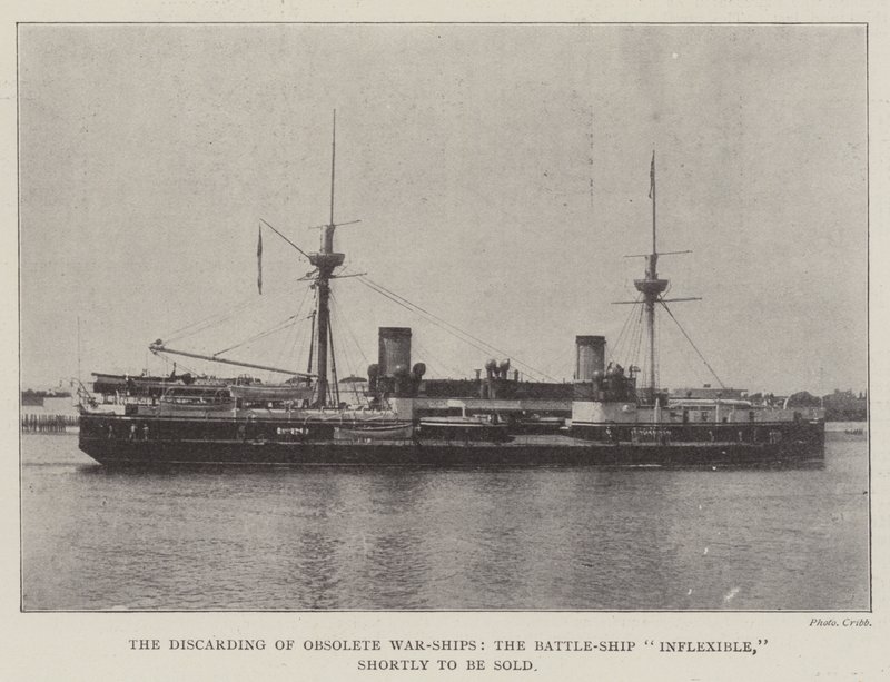 Die Ausmusterung veralteter Kriegsschiffe, das Schlachtschiff Inflexible, das bald verkauft wird von English Photographer