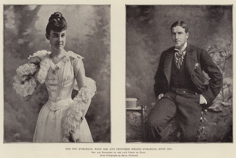Der Herzog von Orleans, geboren 1869, und Prinzessin Helene von Orleans, geboren 1871, Sohn und Tochter des verstorbenen Grafen von Paris von English Photographer