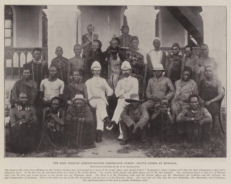 Die ostamerikanischen Verwaltungsgäste zur Krönung, einheimische Häuptlinge in Mombasa von English Photographer
