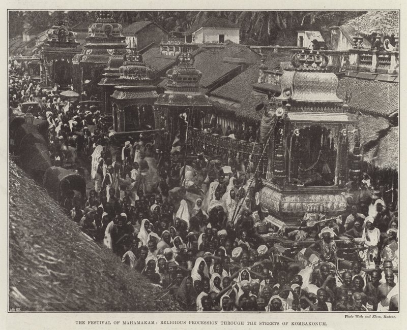 Das Mahamakam-Fest, religiöse Prozession durch die Straßen von Kombakonum von English Photographer