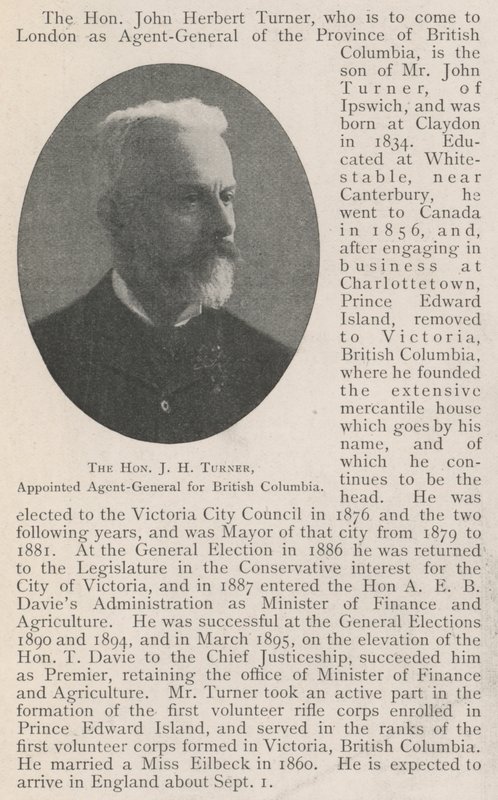 Der ehrenwerte J. H. Turner, zum Generalagenten für British Columbia ernannt von English Photographer