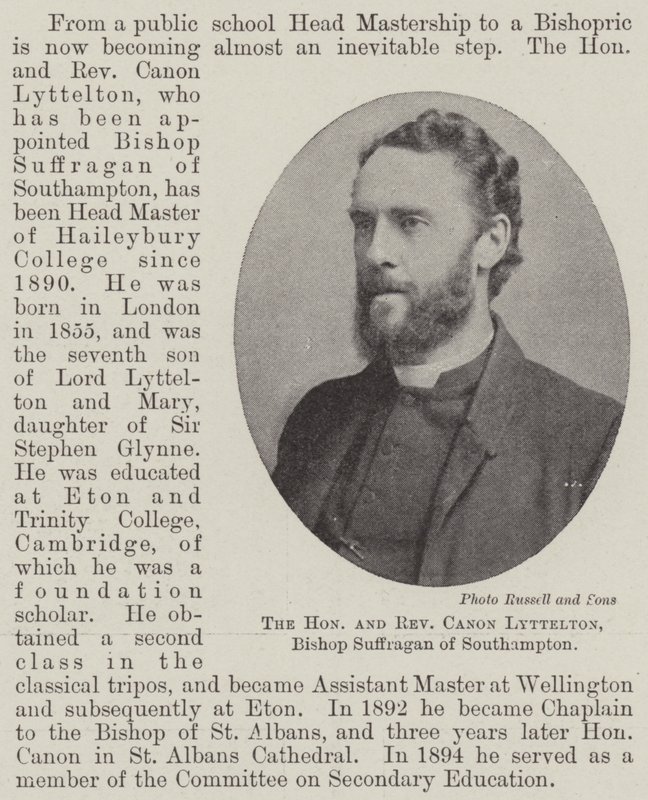 Der ehrenwerte und Reverend Canon Lyttelton, Bischof Suffragan von Southampton von English Photographer