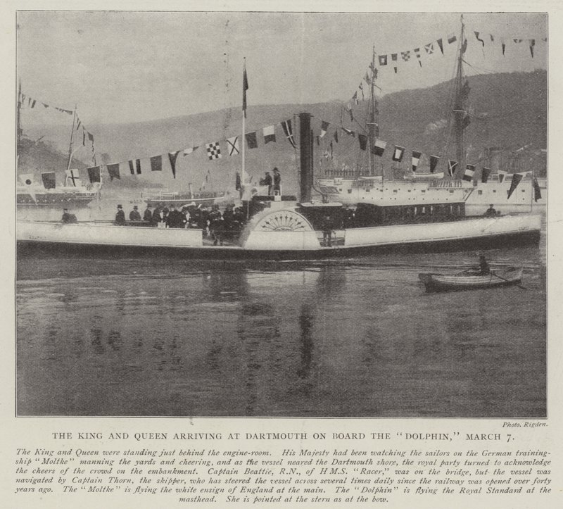 Der König und die Königin kommen am 7. März an Bord der Dolphin in Dartmouth an von English Photographer