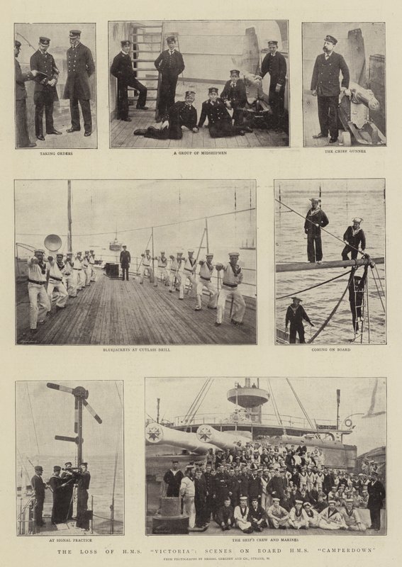 Der Verlust der HMS Victoria, Szenen an Bord der HMS Camperdown von English Photographer