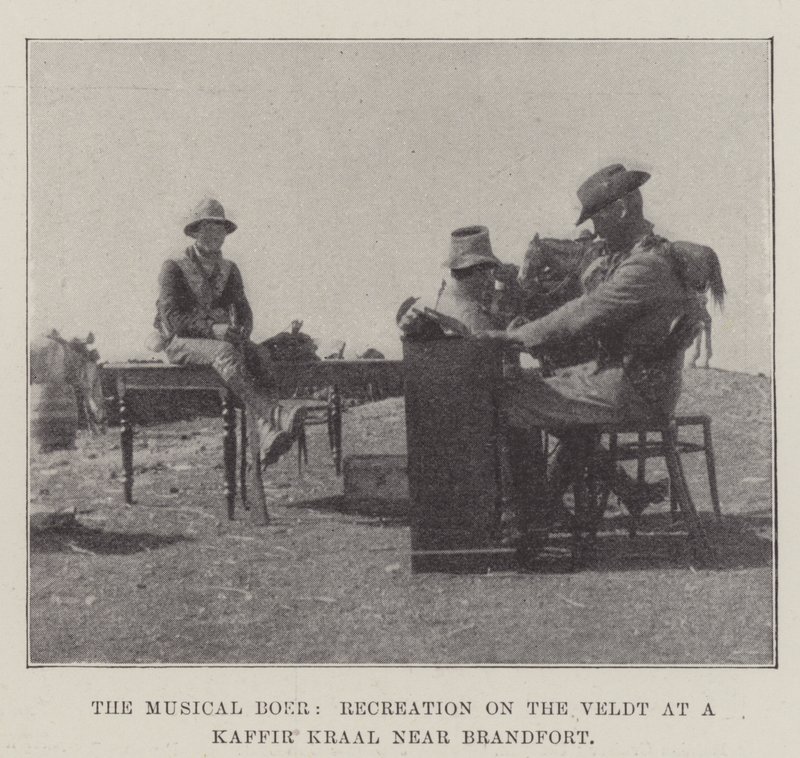 Der musikalische Bure, Erholung auf dem Veldt bei einem Kaffer-Kraal in der Nähe von Brandfort von English Photographer